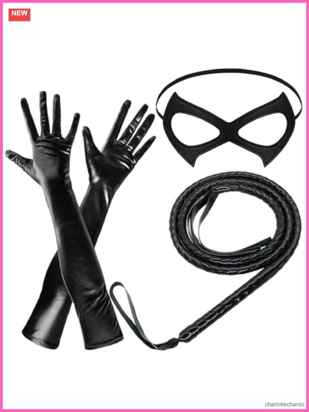 Cat Woman Costume Accessory Set PU Mask Whip Gloves Halloween Cosplay